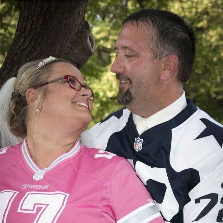 In our Dallas jerseys for our Wedding photos. 