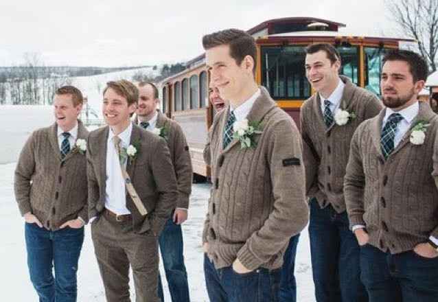 Casual groom and groomsmen attire
