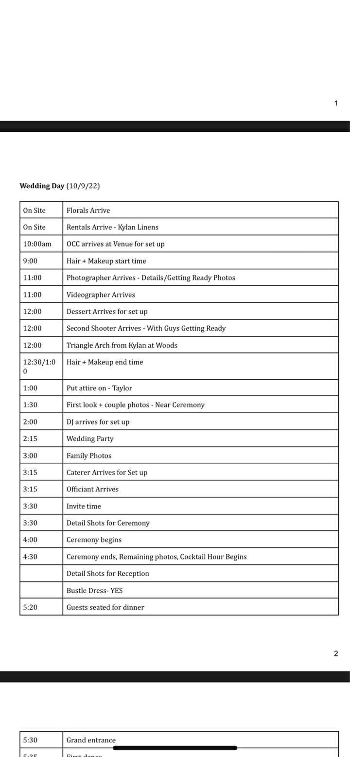 Wedding Day Timeline - 1