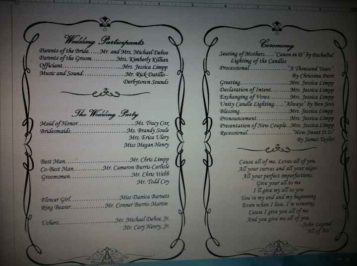 Wedding Program help....