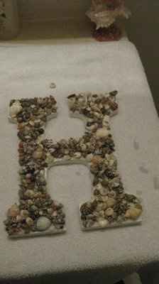 My first DIY monogram letters with seashells.