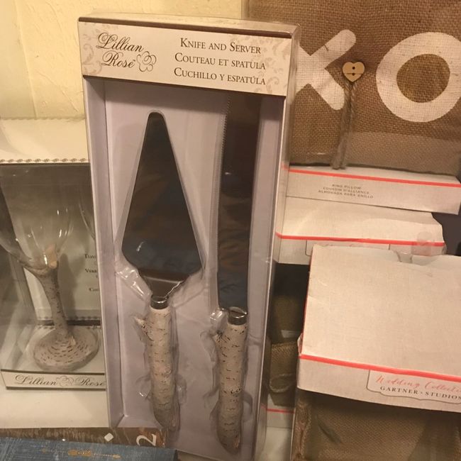 Champagne flutes and cake cutting sets!