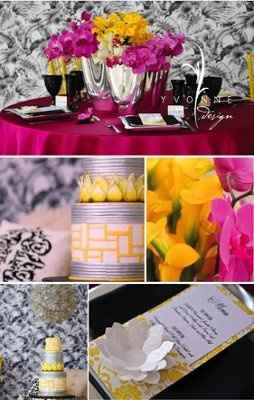 Yellow, pink and charcoal grey?