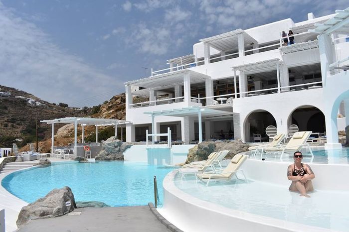 Our hotel in Mykonos - the outside pool - no one was swimming besides us! Lol