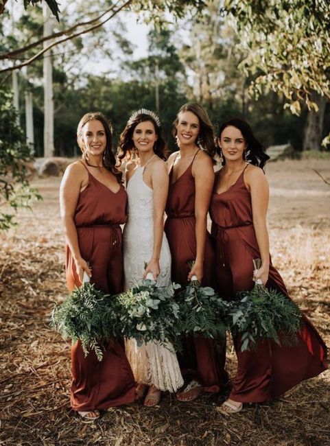 Bridesmaid Dresses- Dark, Metallic Copper Fabric 1