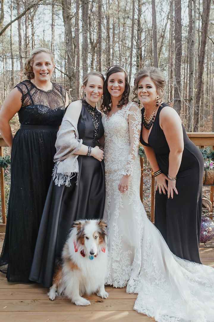 me, bridesmaids, and rusty, the honorary bridesmaid