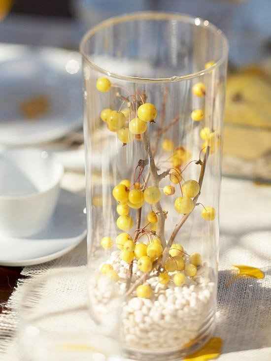 Ideas for centrepieces in hurricane vases? Non-floral? Aqua & white garden party!