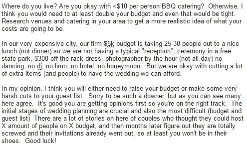 Is 5000 to low for a wedding and reception