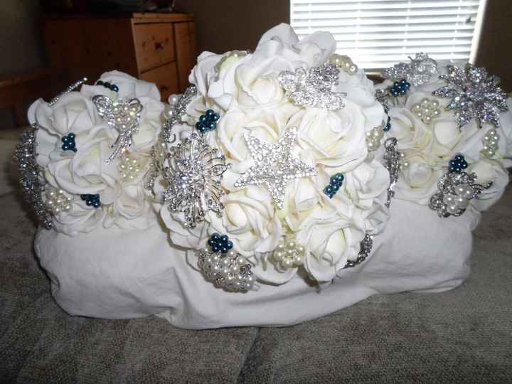 DIY brooch bouquets almost done