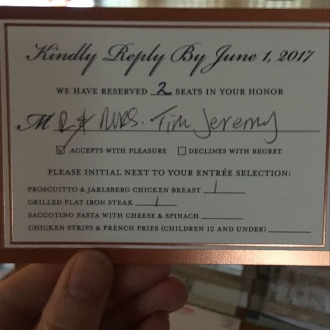 First RSVP's came back...wrong.