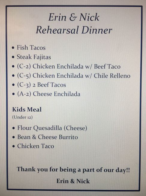 Can we talk rehearsal dinner, What is everyone doing for theirs?