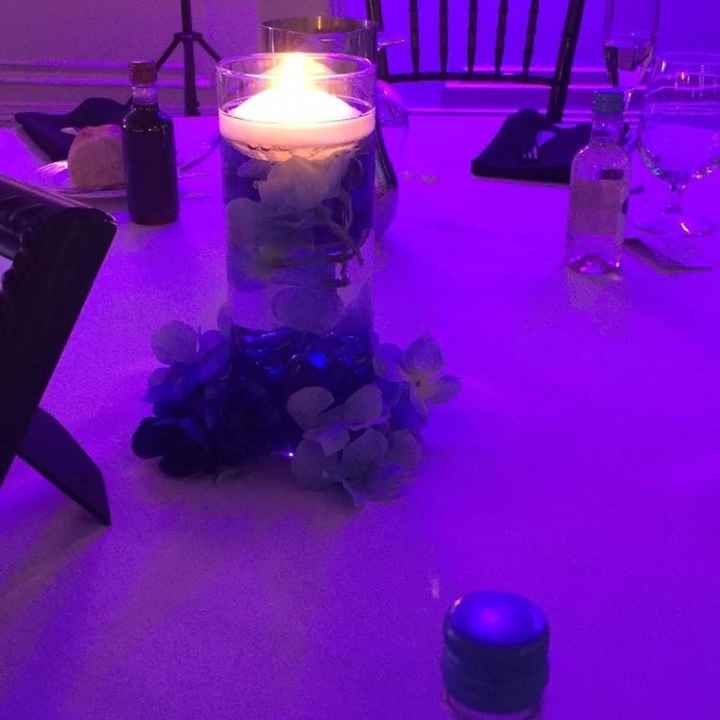 My center pieces..silk flowers. Bout 5$ each table.