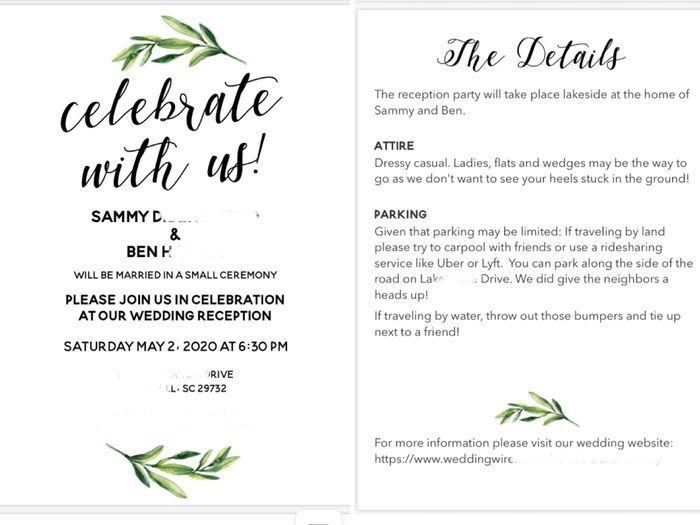 Invitation feedback. Reception Only and Full wedding 2