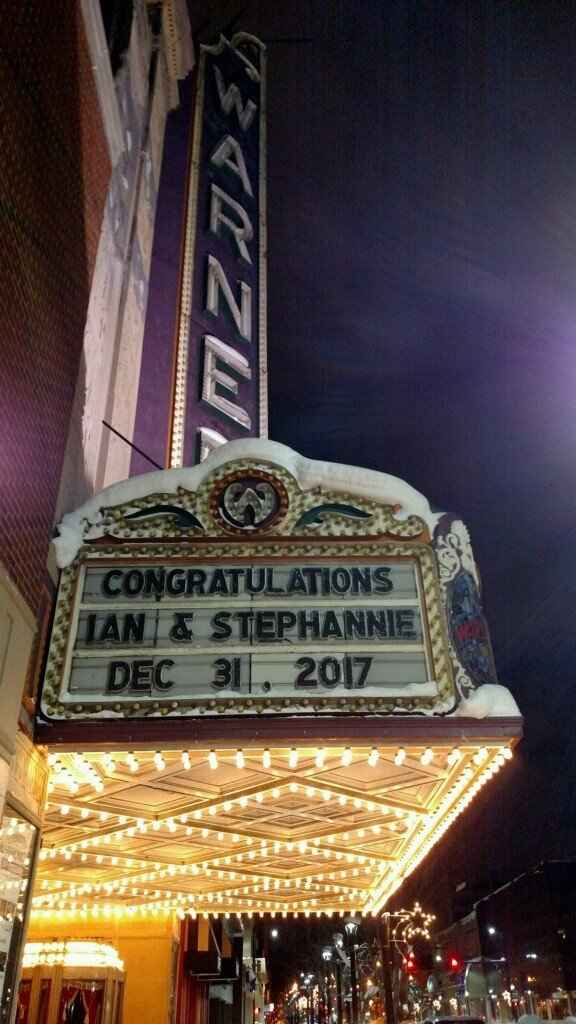 The marquee at the Warner Theatre where we got married.