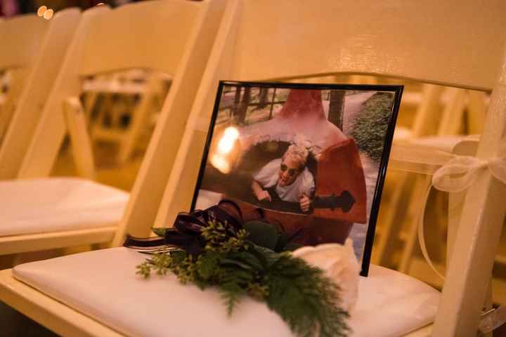 My dad's picture on his reserved seat.