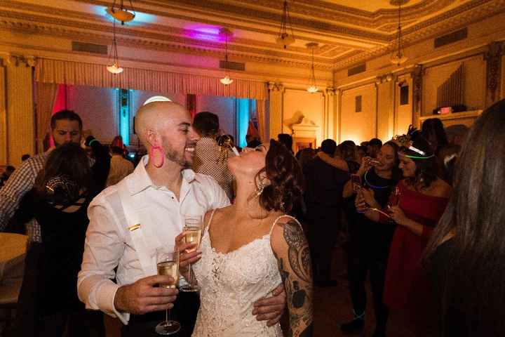 right before midnight! My husband also put a glow stick threw his ear....