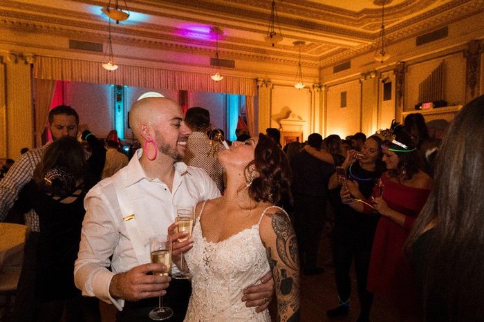 right before midnight! My husband also put a glow stick threw his ear....