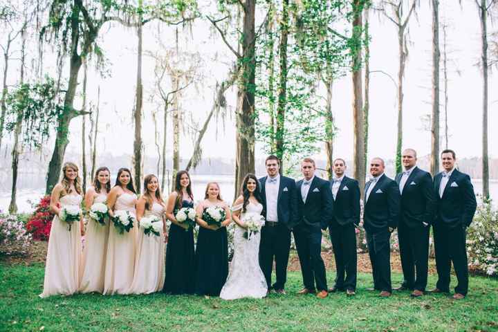 Grooms attire, champagne with ivory lace dress