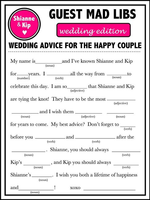 Wedding Mad Libs