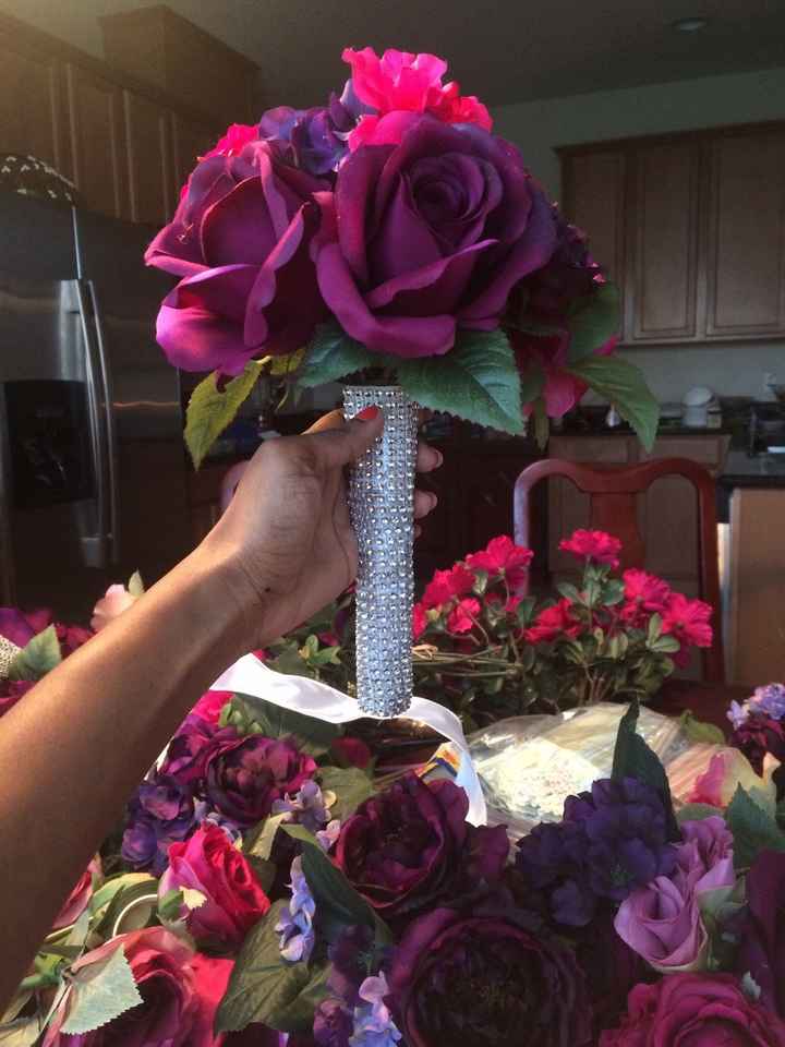 My DIY silk bouquets. Bling handles.