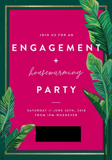 These are our e-invites from Greenvelope (the black box is where our address is!)
