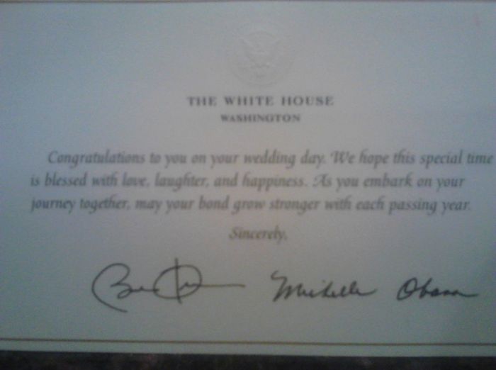 First Wedding Card and it was from The WHITE HOUSE