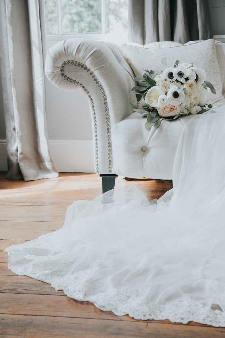 Bouquet with blush wedding dress