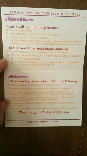 Response card wording-funny or tacky?