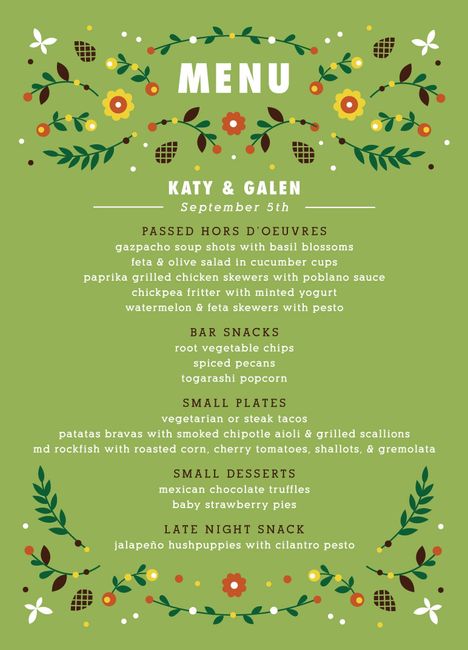 what was or going to your wedding menu.