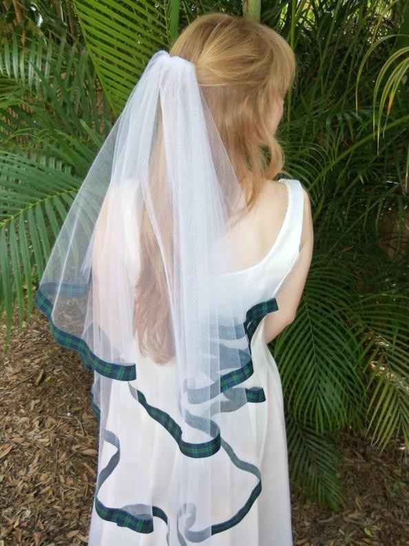 Tartan added to dress, hair or veil?