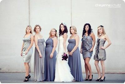 Mix-matched bridesmaids dresses