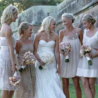 Mix-matched bridesmaids dresses