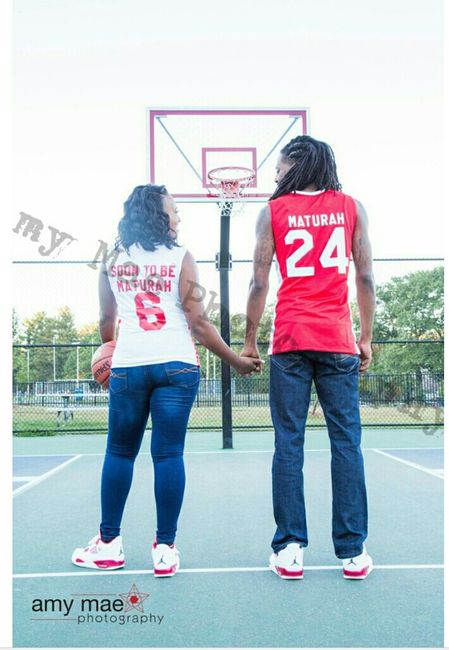 Sports-related engagement/wedding photos