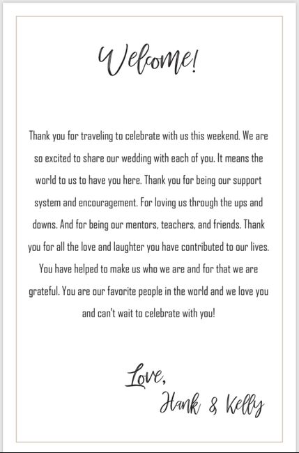 Writing Welcome Letters to put in gift bags - 1