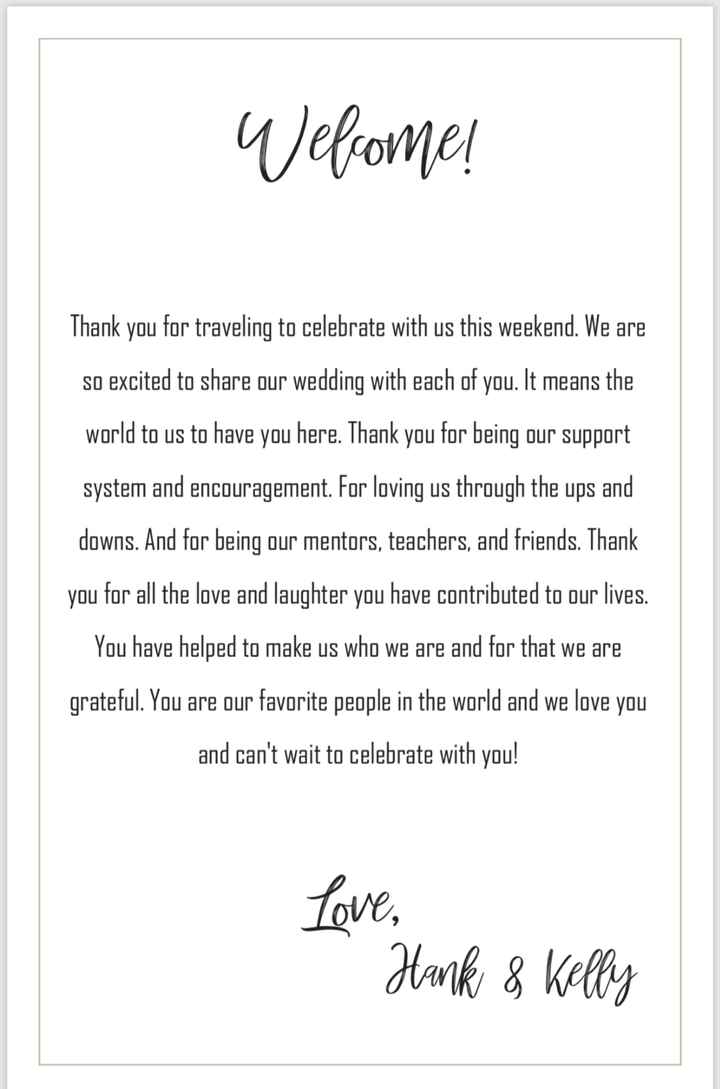 Writing Welcome Letters to put in gift bags - 1