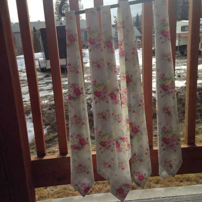 Finished making the Groomsmen neckties, Fiance doing a mock up!! YAY!!