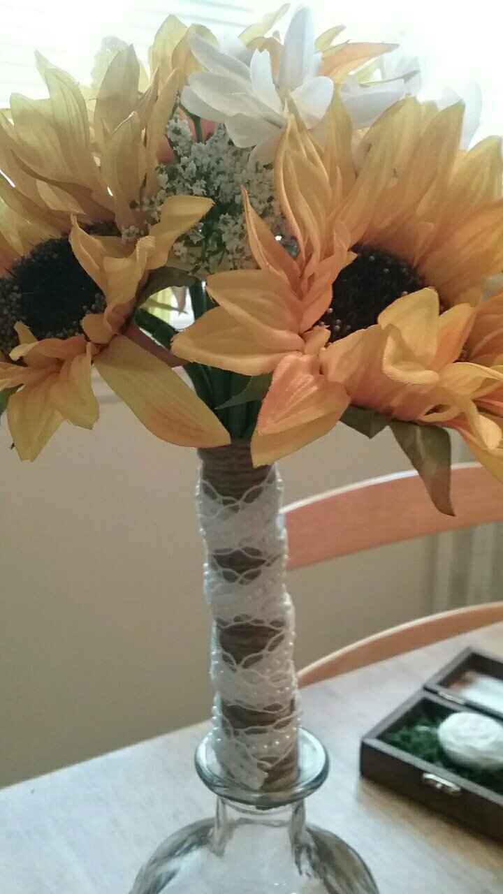 Center pieces, bouqet toss, champaign glasses, and ring box. - 3