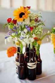 Flowers in beer bottles