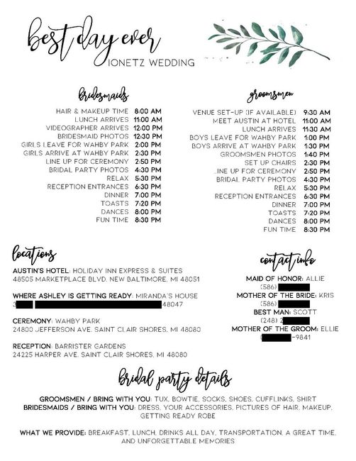 Wedding day Timeline! 1