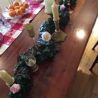 Rustic style with gold accents.