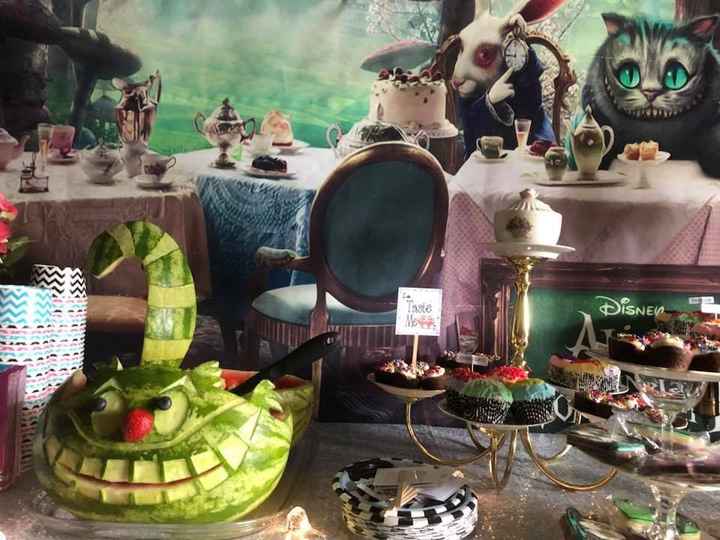 Gentleman of Honor did a great job with the Cheshire Cat Watermelon fruit bowl!