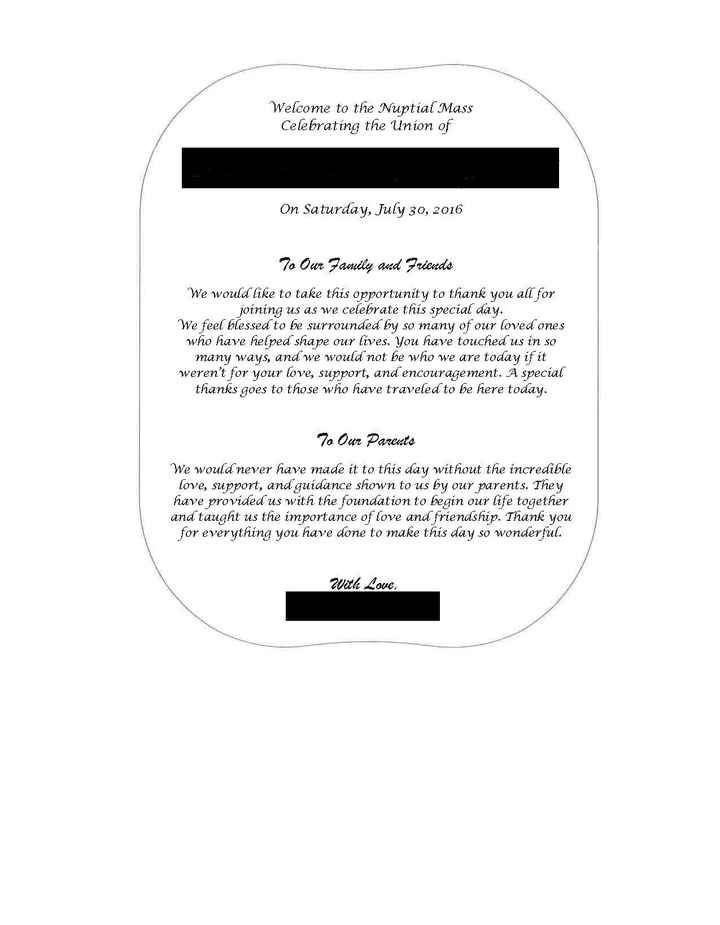 Examples of thanking parents in wedding programs?