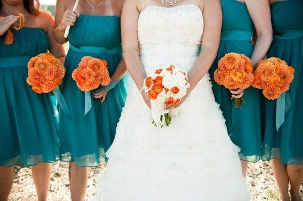Bridesmaid dresses and flowers