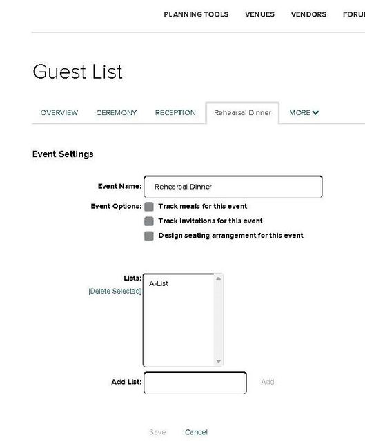 RSVP for rehearsal dinner and brunch