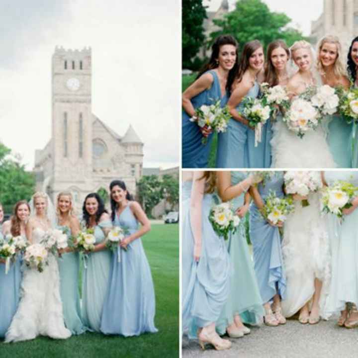 Bridesmaids different outlet shades of blue