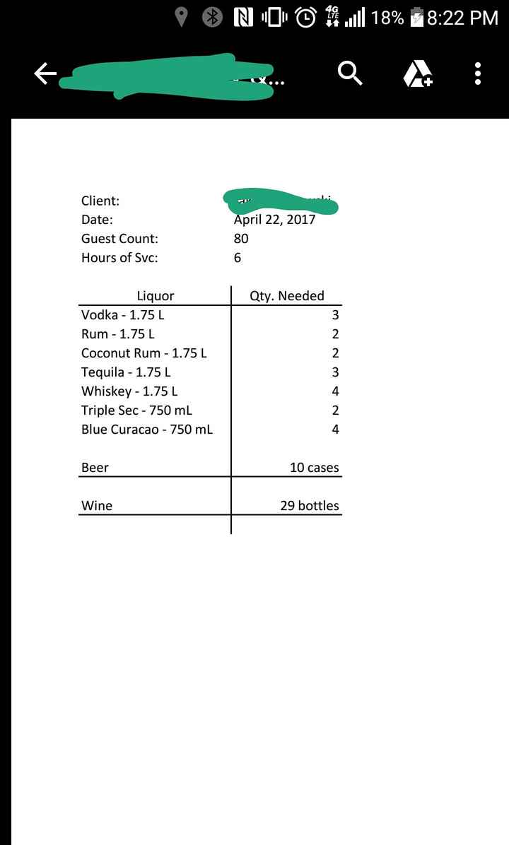 Feedback on quantity of beer/liquor