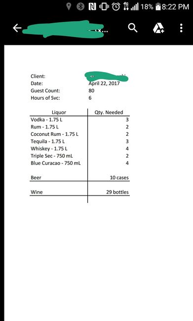 Feedback on quantity of beer/liquor