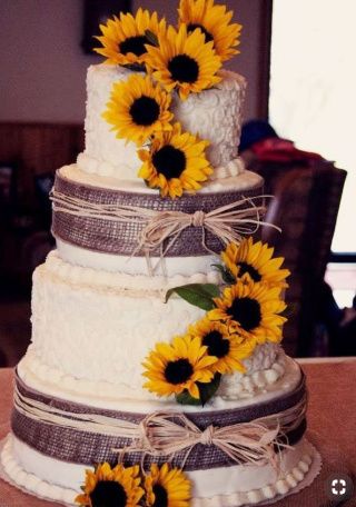 Sunflower cake with ribbon and buttercream icing