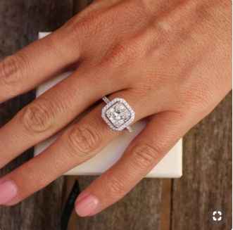 Cushion cut halo engagement ring 