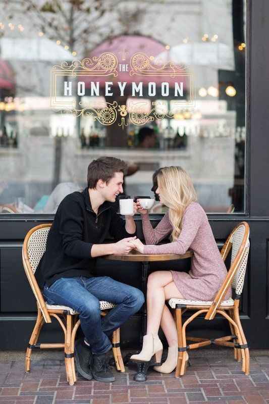 Coffee date engagement photo